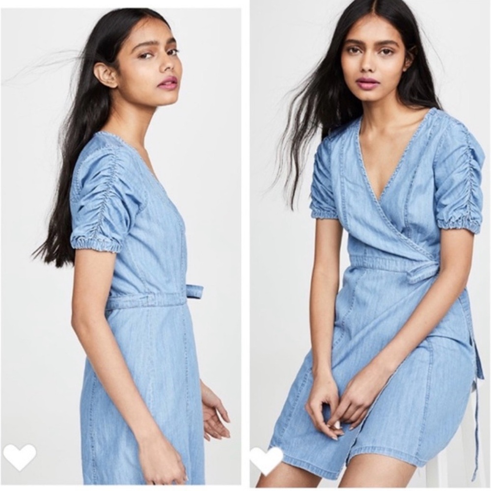 Madewell NWT Shirred Sleeve Denim Wrap Dress in Hensley Wash Size Medium
